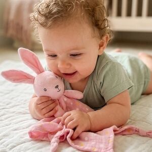 Parents Choice Pink Bunny Polka Dot Baby Lovey Rattle